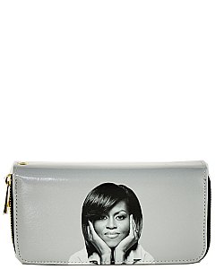 OBAMA Magazine Cover Double Zipper Patent Wristlet Wallet JP-888