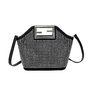 Stone-Studs Metal Handle Satchel Bag