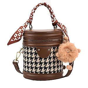 Scarfed & Key Chain Accented Bucket Bag