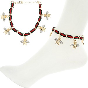 CRYSTAL TRENDY BEE CHARM STRIPPED CHAIN ANKLET