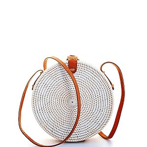 DESIGNER FASHION CIRCLE NATURAL WOVEN CROSSBODY BAG