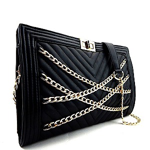 New Chain Accent Quilted Clutch Shoulder Bag