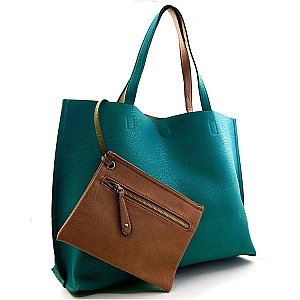 Reversible Shopping Tote with External Pouch