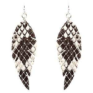 CE1108-LP Snake Print Embossed Leather Feather Shape Earring