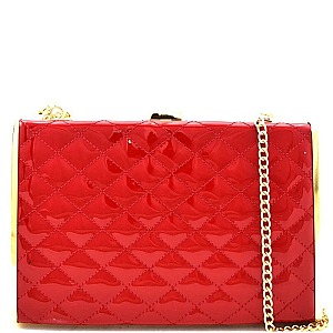 CLR5925-LP Quilted Patent Metal Frame Clutch