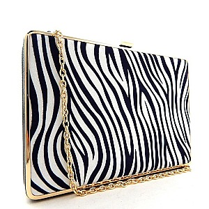 Suede Zebra Print Metal Hard Frame Clutch
