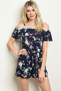 Short Sleeve Off the Shoulder Floral Laced Romper - Pack of 6 Pieces