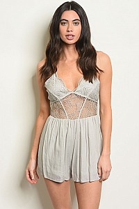Sleeveless V-neck Lace Detail Romper - Pack of 7 Pieces