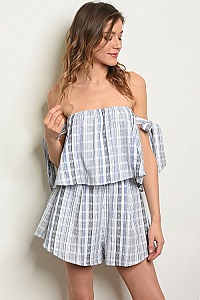 Short Sleeve Off The Shoulder Striped Ruffled Romper - Pack of 6 Pieces
