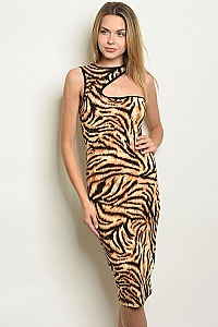 Sleeveless Cut Out Detail Animal Print Bodycon Dress - Pack of 6 Pieces