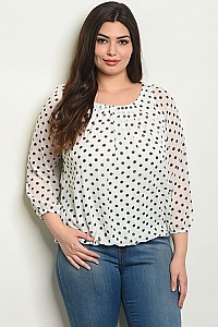 Plus Size Long Sleeve Polka Dot Blouse - Pack of 6 Pieces