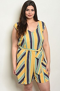 Plus Size Sleeveless Scoop Neck Striped Romper - Pack of 6 Pieces
