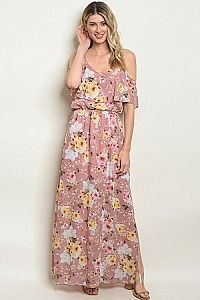 Drop Shoulder Tie-Back Ruffled Floral Maxi Dress - Pack of 6 Pieces
