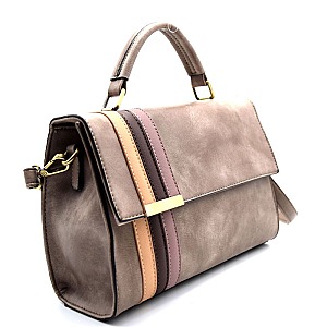 Stripe Accent Flap Top Medium Satchel