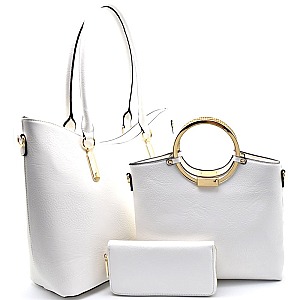 [S]DX0020-LP Round Handle Satchel 3 in 1 Tote Wallet SET