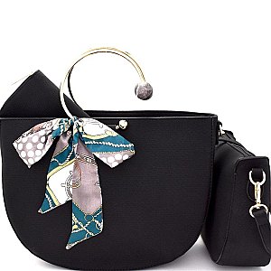 DX0041-LP Quality Scarf Bow Accent 3 in 1 Metal Handle Half-Moon Satchel SET