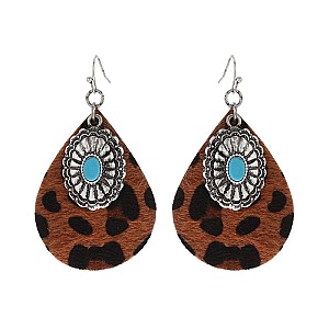 Fashionable Concho Charm Leather Earrings SLE1542