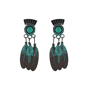 Fashionable Handmade Turquoise Feather Drop Earrings SLE1762
