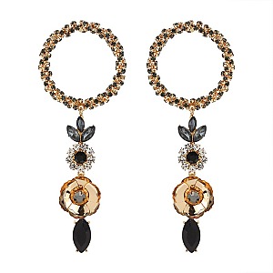 FASHIONABLE ROUND EARRING W/ FLOWER DROP SLE1907