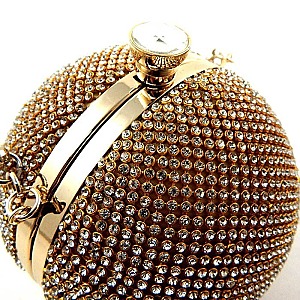 Allover Crystal Stone Ball-shaped Hard Case Clutch