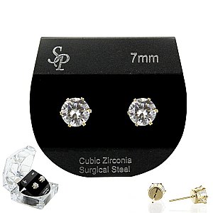 Stud Earrings 7MM CZ  with Box SLECZ1757