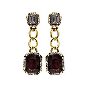 Trendy Dangly Rectangular Gems and Chain Fashion Earrings SLEG203