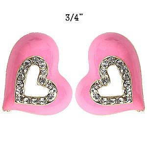 Trendy Pink Heart Shapped Stud Earrings SLEMS158