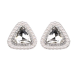 Trendy Triangle Gem with Pearl Stud Earrings SLEQ150