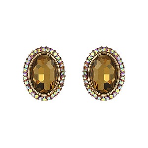 Fashionable Oval Gem with Stone Edge Metal Earrings