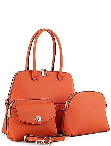 3in1 CLASSY SMOOTH TEXTURED PU LEATHER MODERN FASHION SATCHEL SET JYES-3072-SET