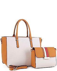 2in1 FASHIONABLE TWO TONE SATCHEL WITH LONG STRAP JYES-3091-SET