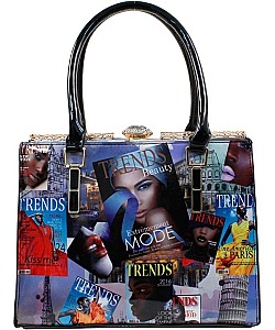 Magazine Cover Fashion Metal Frame Jewel Top Satchel