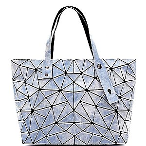 F009-LP Vintage Denim Geometry Patchwork Tote