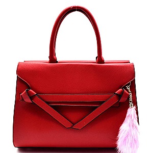 F0143-LP Faux-fur Pom Pom Tied-Knot Design Satchel