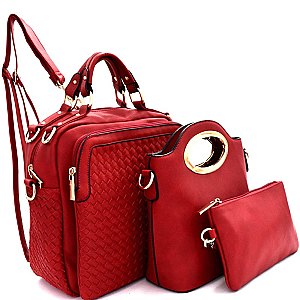 Woven Detail 2 Way Backpack 3 in 1 SET MH-F0238