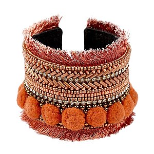 FB1430-LP Handmade Sead Bead Thread Fringe Cuff Bracelet