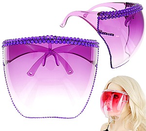 Large BUBBLE OMBRE FACE Shield Gradient Sunglasses with RHINESTONES