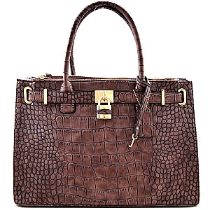 Quality Triple Compartment Over-sized Croc Structured Tote