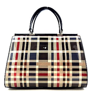 CLASSIC PRINT PATENT TOP METAL FRAME SATCHEL