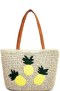 PINEAPPLE DESIGN NATURAL STRAW WOVEN TOTE BAG