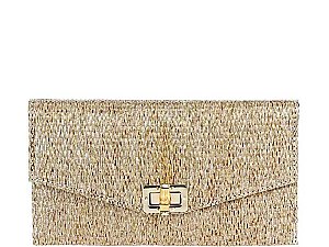 TRENDY SMOOTH FABRIC NATURAL WOVEN ENVELOPE CLUTCH WITH CHAIN  JYHD-3446
