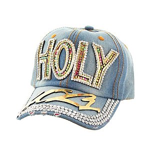HOLY in Multi Stones & Gold on Denim Fashion Cap MEZ701