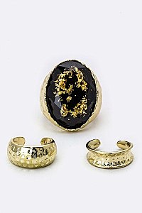 Set of (3 Pieces) Resin Stone & Textured Metal Rings Set LAJR1057