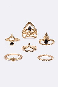 Set of (6 Pieces) Vintage Inspired Textured Iconic Ring Set LAYR0217