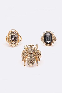 Set of (3 Pieces) Crystal Bee & Jewels Iconic Rings LAYR0239