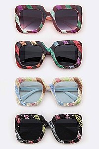 Pack of 12 Pieces Rainbow Glitter Iconic Square Sunglasses LA113-POP8300