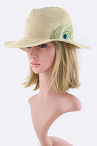 Festival Peacock Feather Embroidery Straw Panama Hat LAFHT3279
