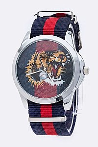 Stripped Strap Tiger Print Bezel Watch LA-8934