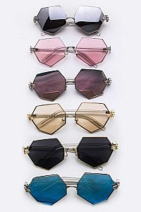 Pack of 12 Pieces Hand Temples Iconic Angular Sunglasses LA138-1326