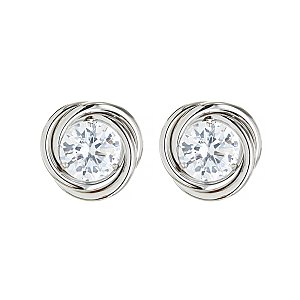 TRENDY CZ STUD EARRING WITH TWISTED METAL OUTLINE SLJCE2236